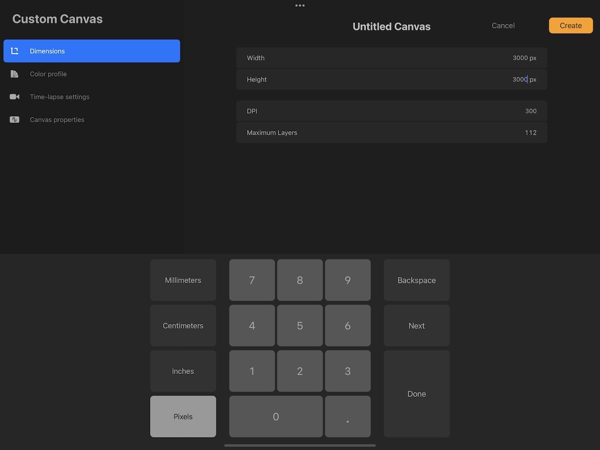 canvas settings for seamless patterns