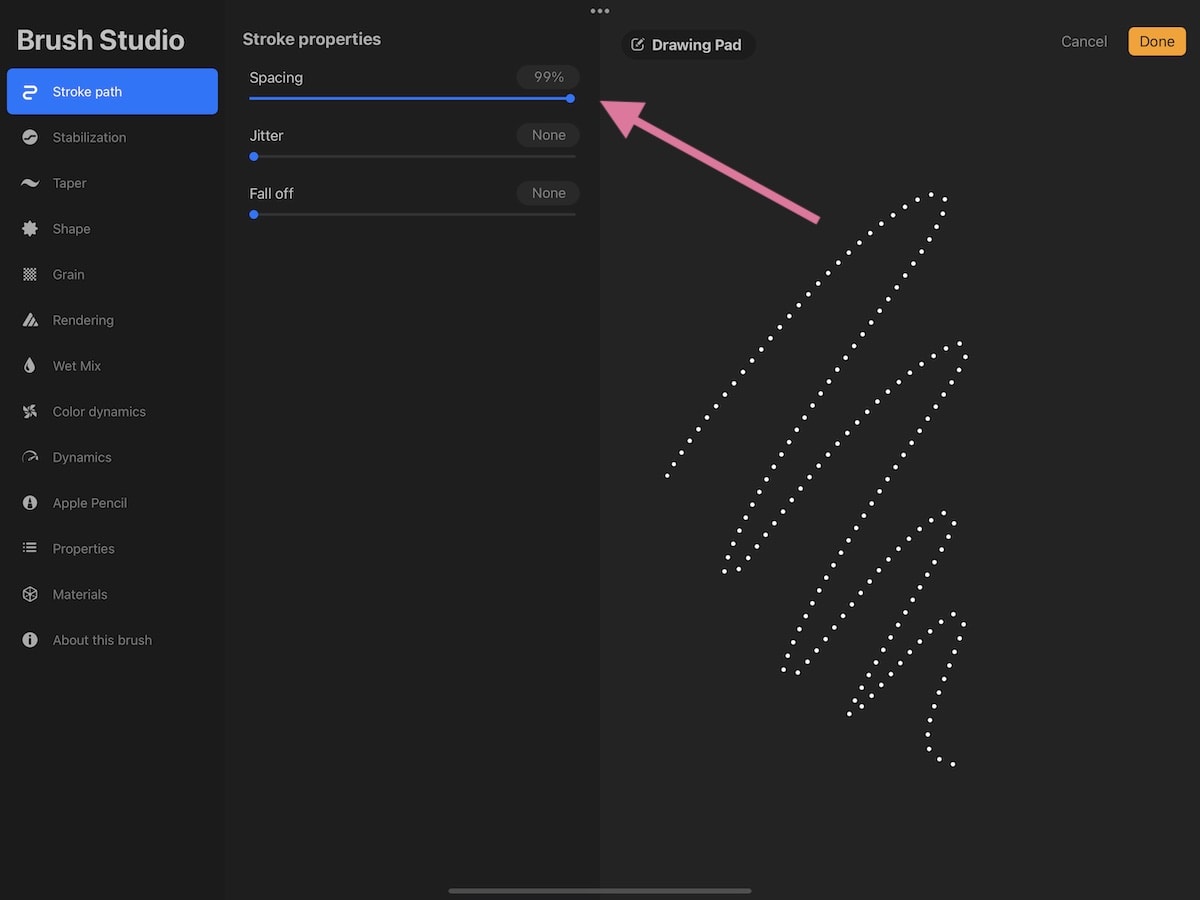 increase spacing to create circle stamp brush