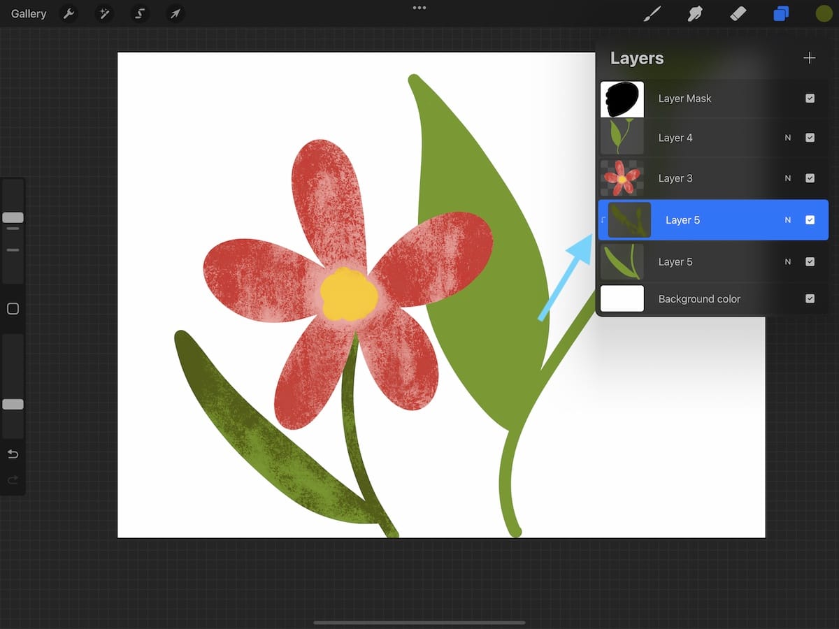 adding texture to leaf with clipping mask in procreate