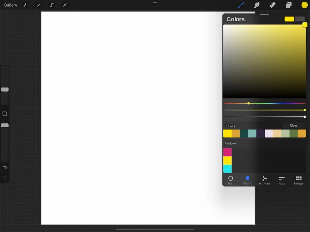 color palette in procreate