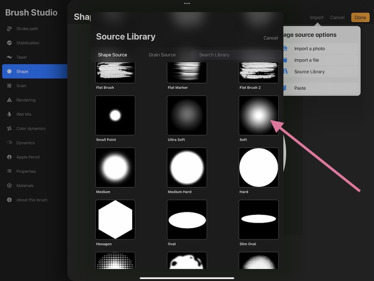 changing shape source for pattern brush