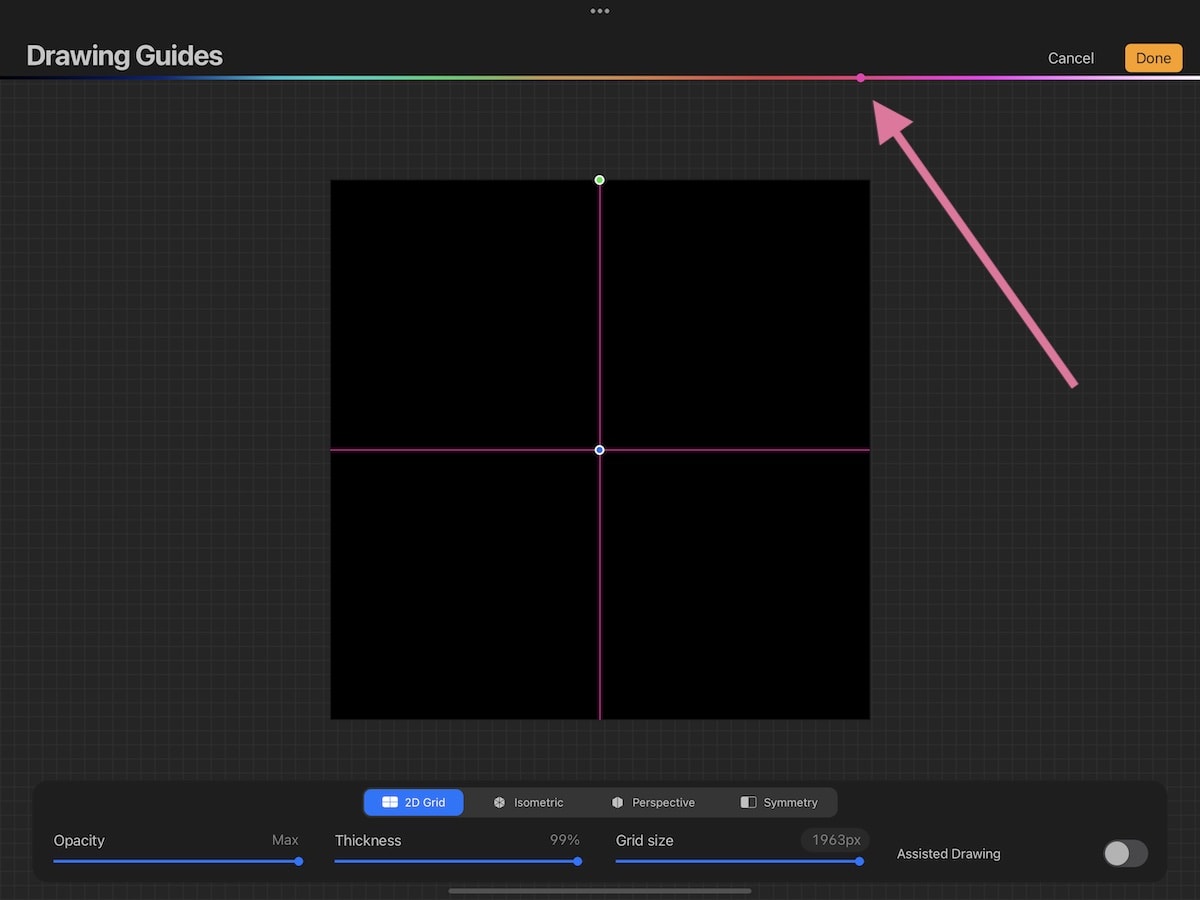 adjusting drawing guide in procreate