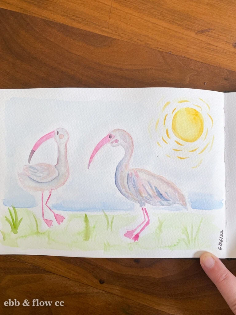 painting of ibis birds