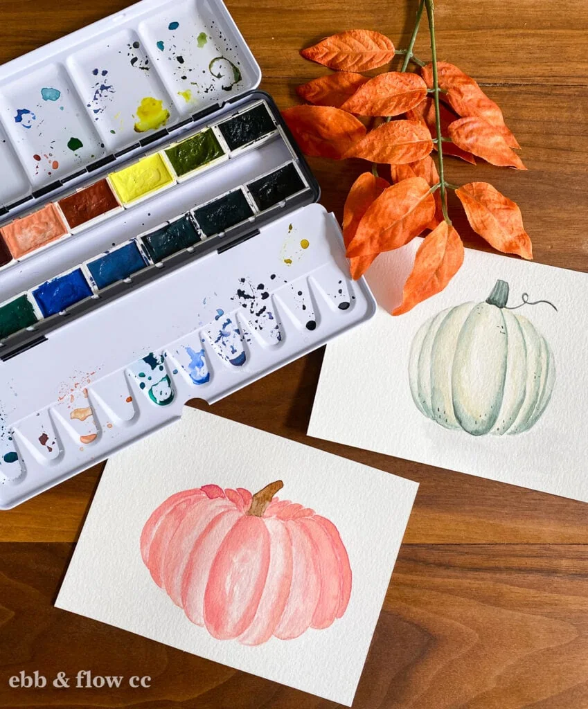 watercolor paint and pumpkin paintings