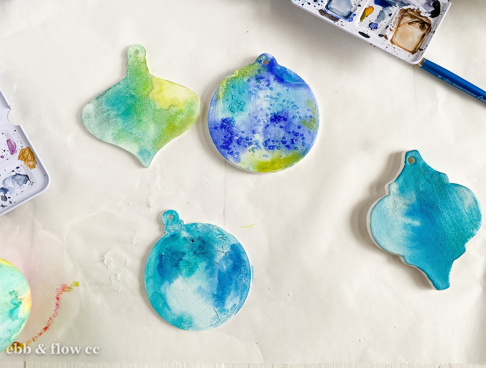 watercolor ornaments in progress