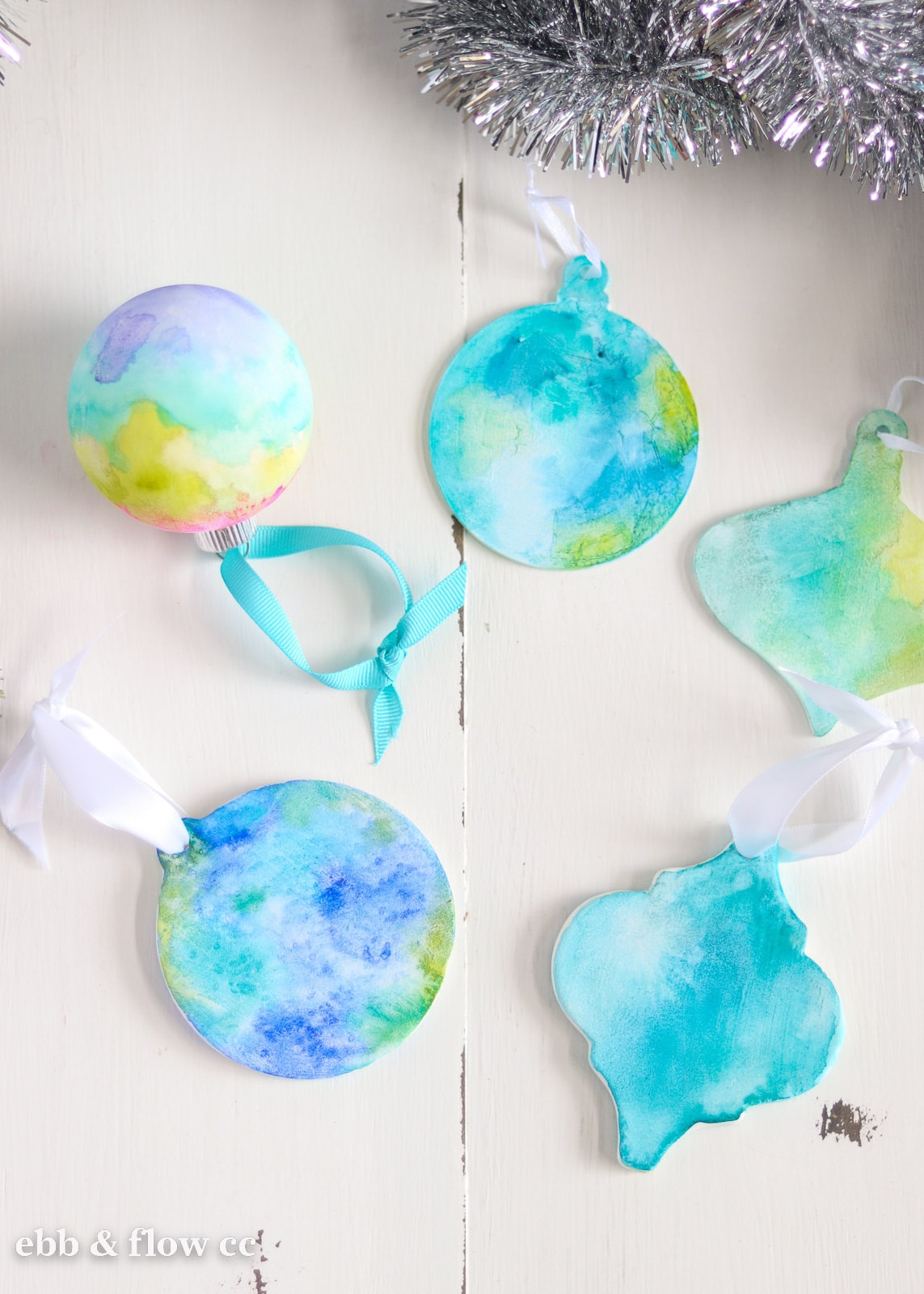 blue watercolor ornaments