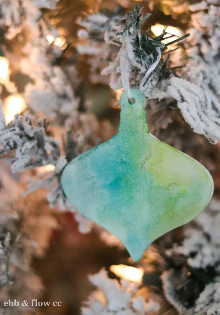 watercolor ornament on Christmas tree