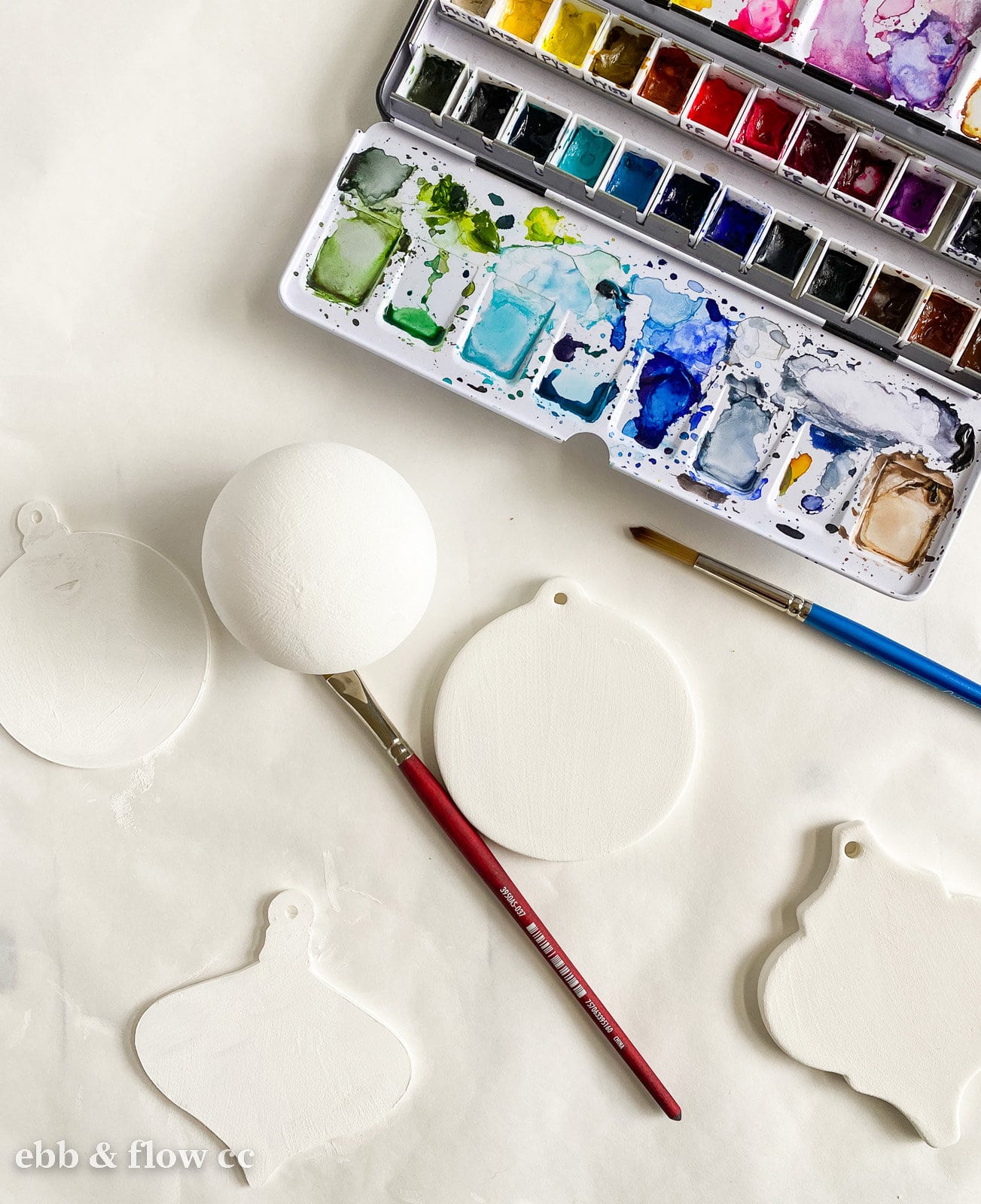 ornaments and watercolor paint palette