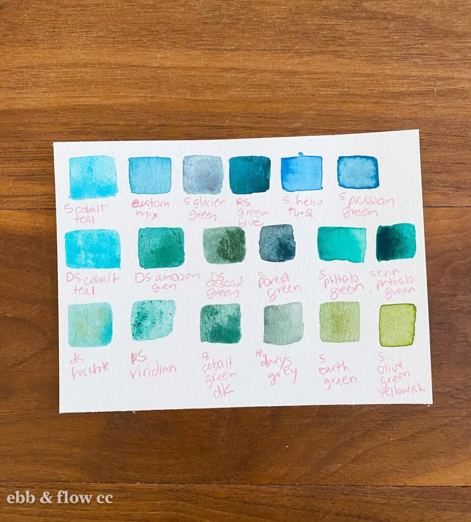 teal and green watercolor swatches