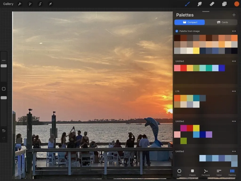 color palette from sunset photo on Procreate