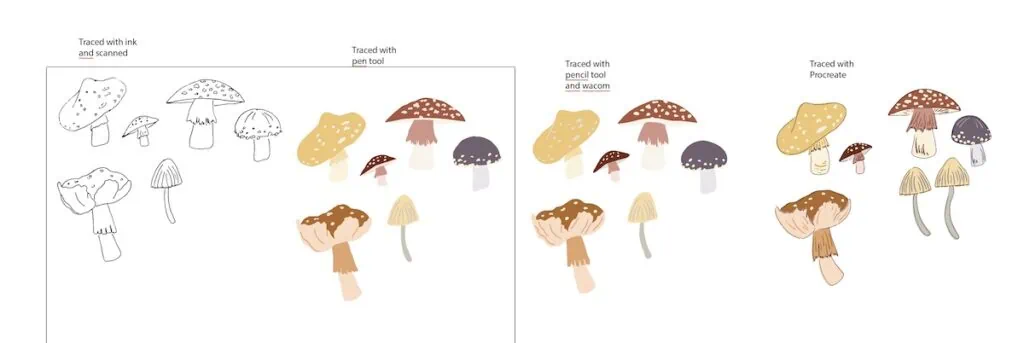 mushroom art vectorized in different ways