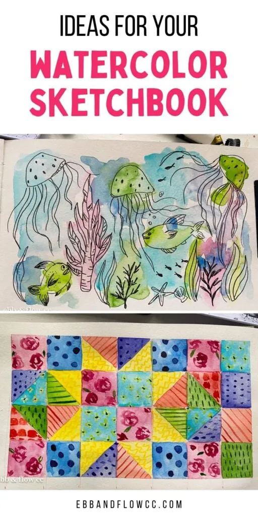 collage of watercolor painting in sketchbook