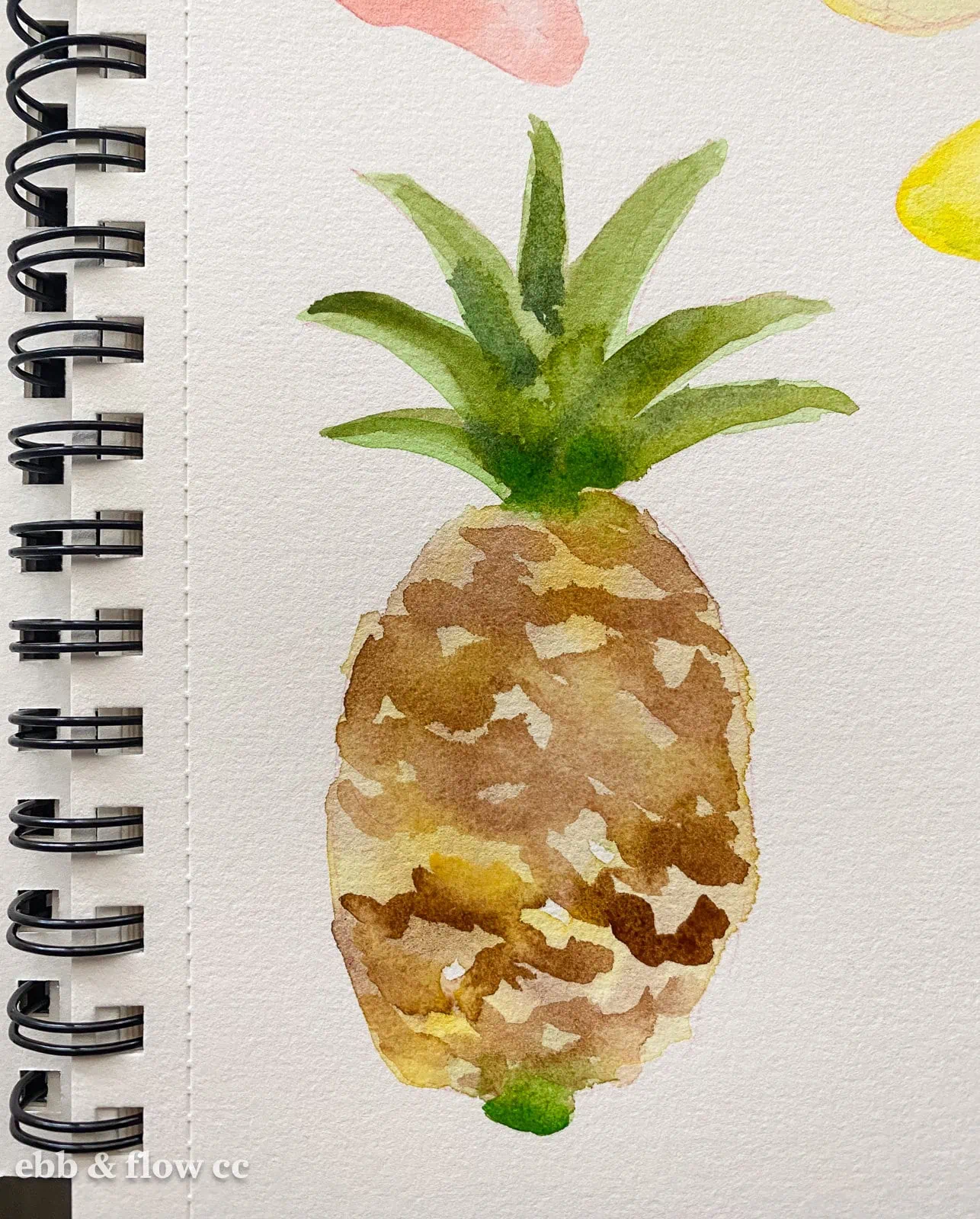 watercolor pineapple in progress