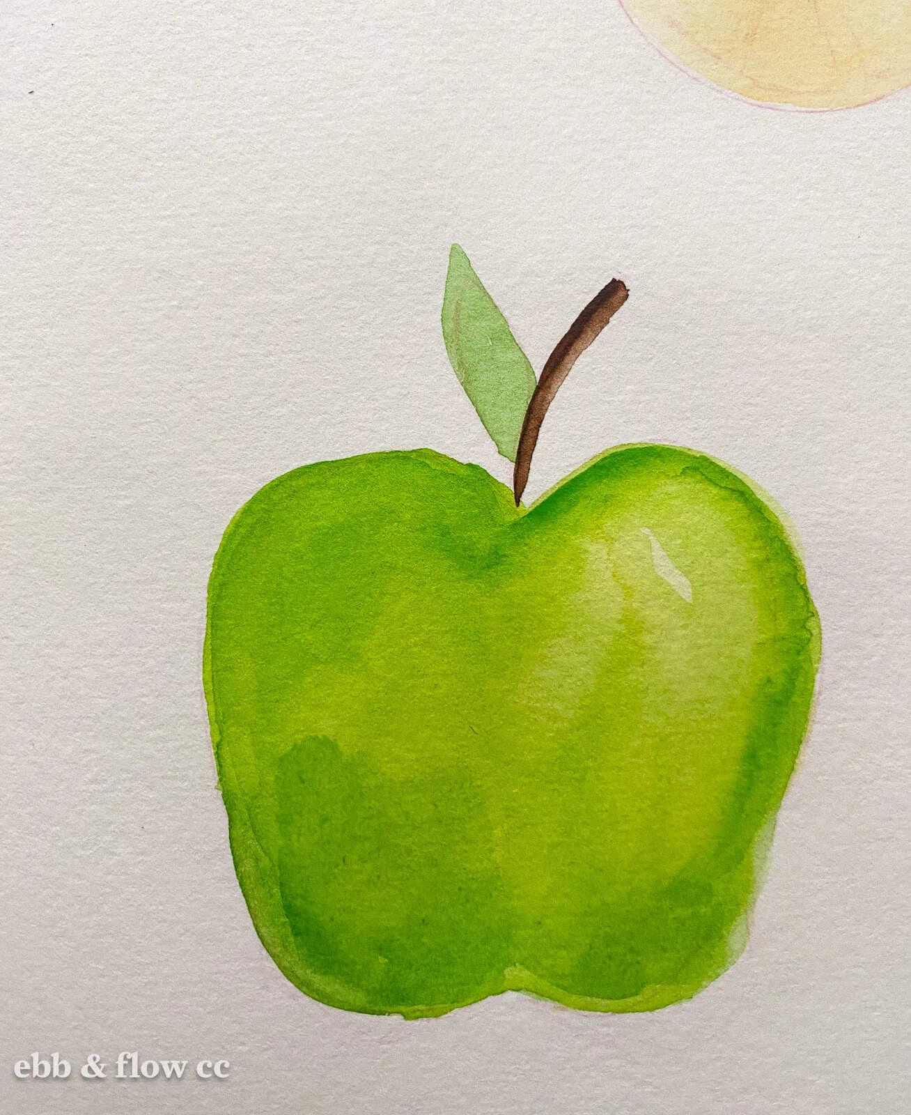 watercolor apple painting in progress