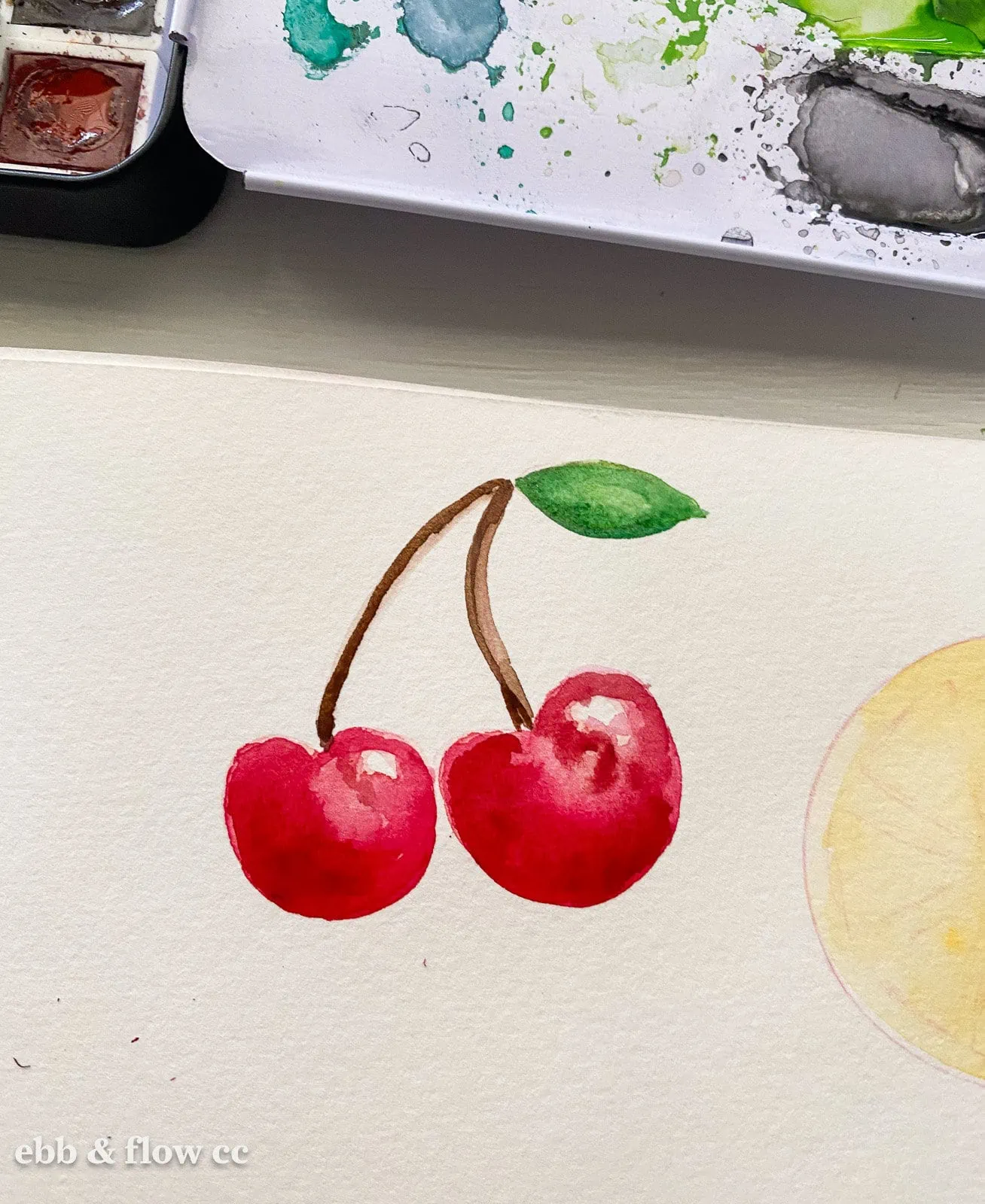 cherry painted with watercolor
