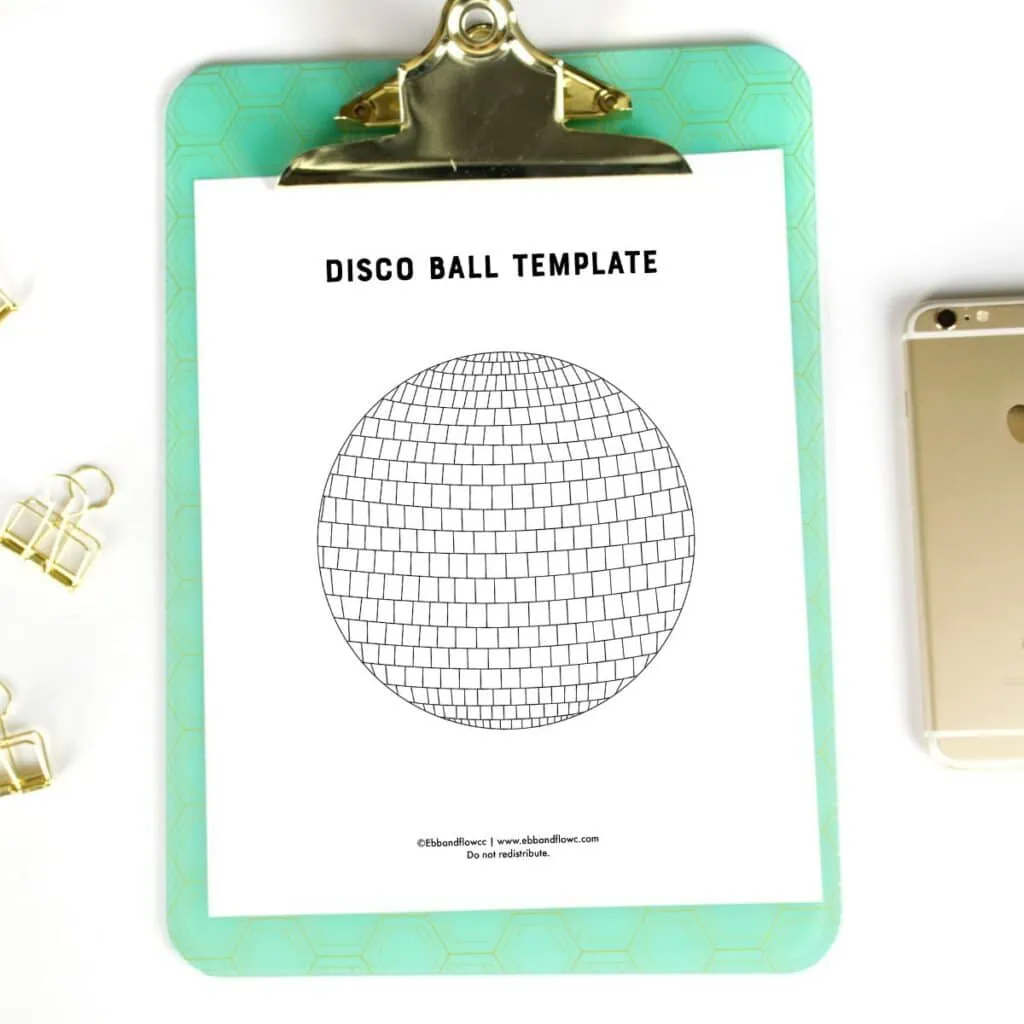 disco ball template on clipboard