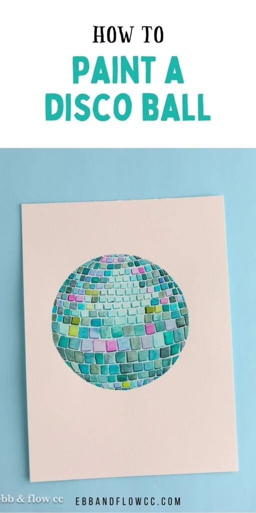 teal watercolor disco ball painted with watercolors