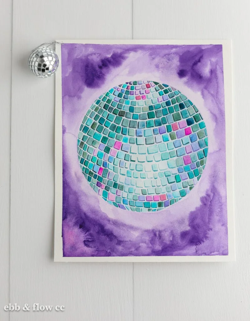 disco ball painting with purple background