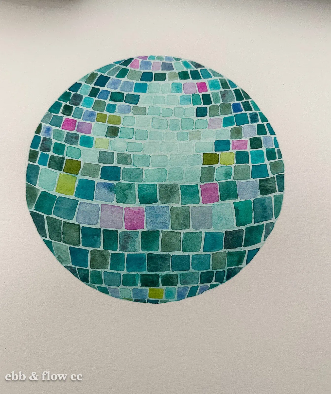 disco ball painting in watercolor