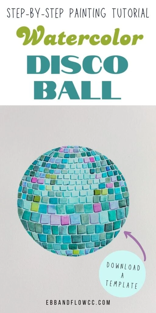 teal disco ball painted with watercolor