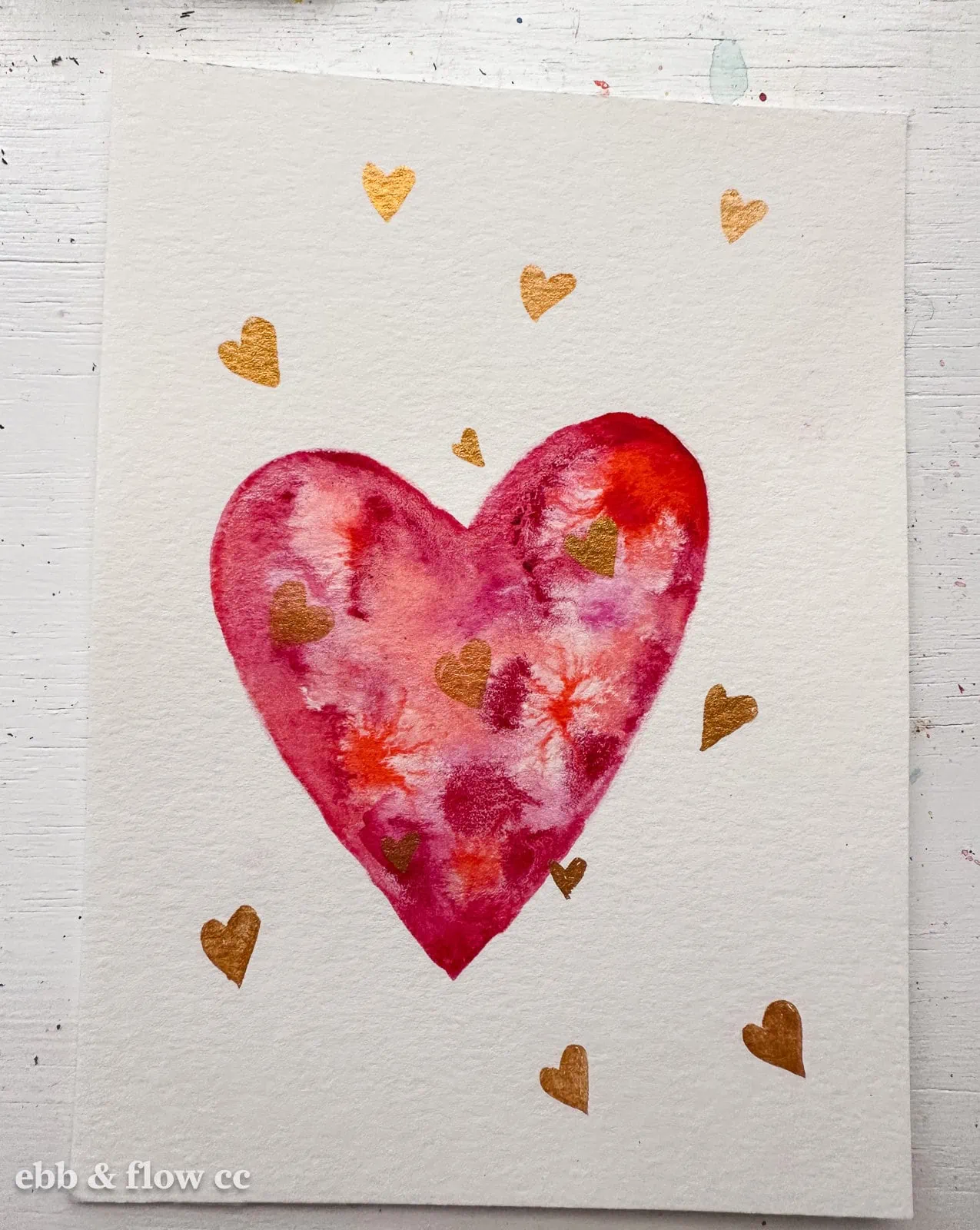 heart card painted in watercolor