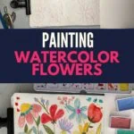 collage of flower drawing and finished flower painting
