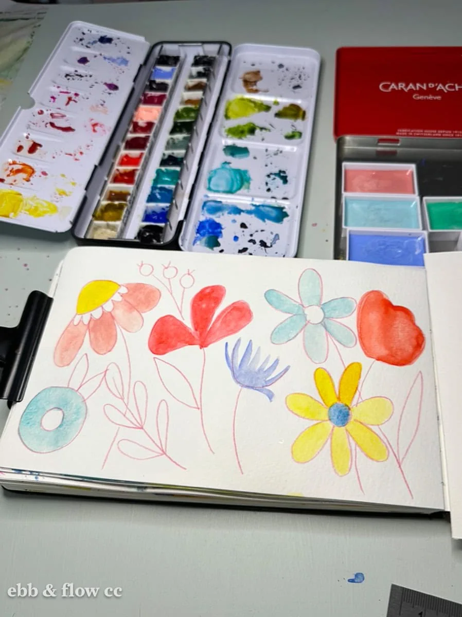 flower painting in progress