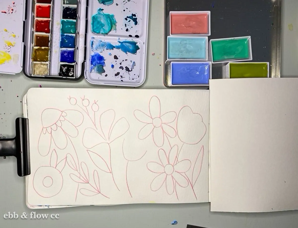 flower drawing in sketchbook