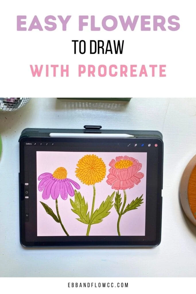 three flowers drawn on iPad screen