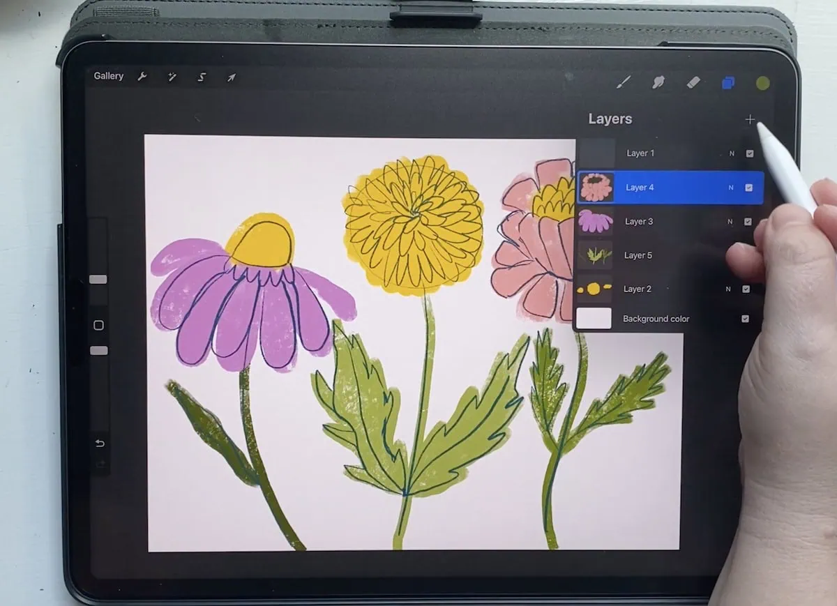 coloring in flower drawing on iPad