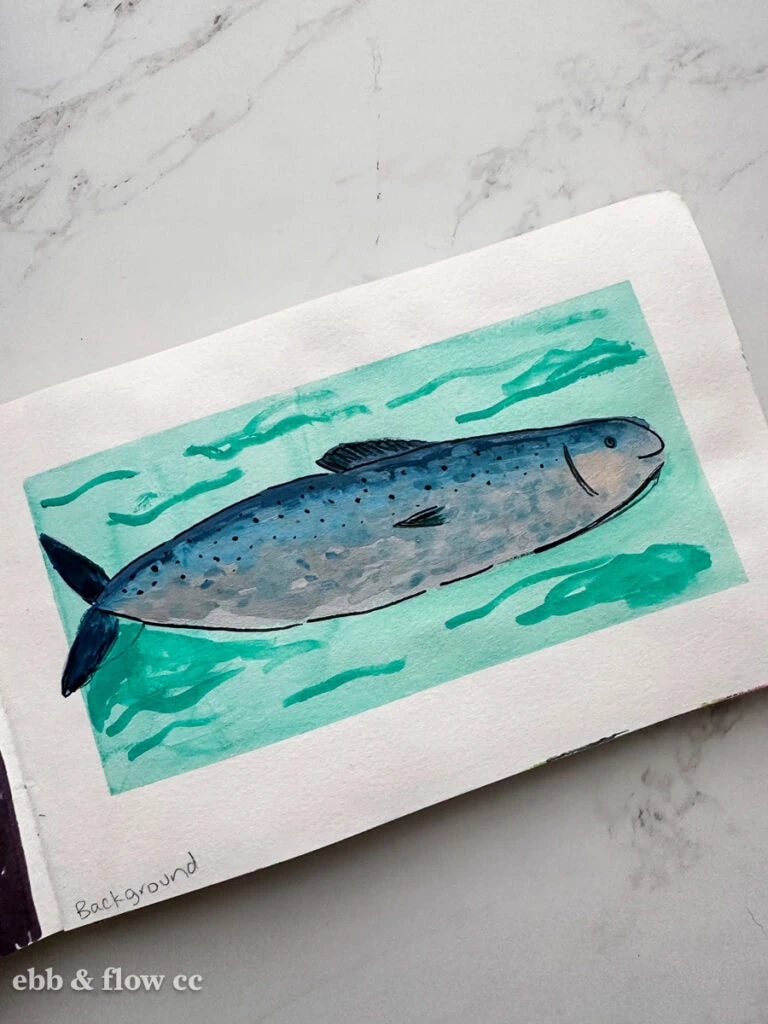 fish painted over watercolor background