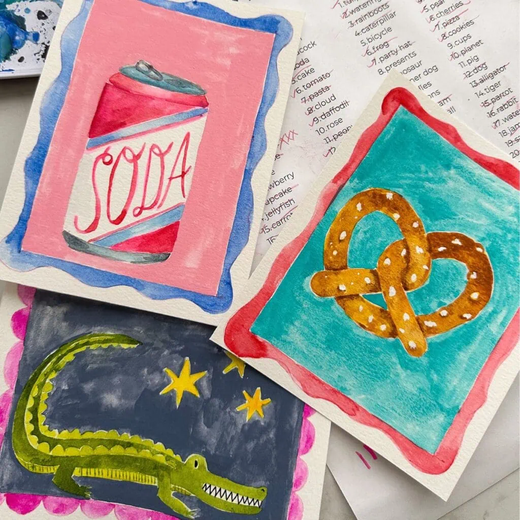 whimsical art painted in watercolor and gouache