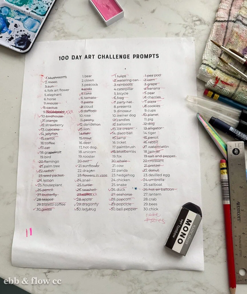 my list of art prompts