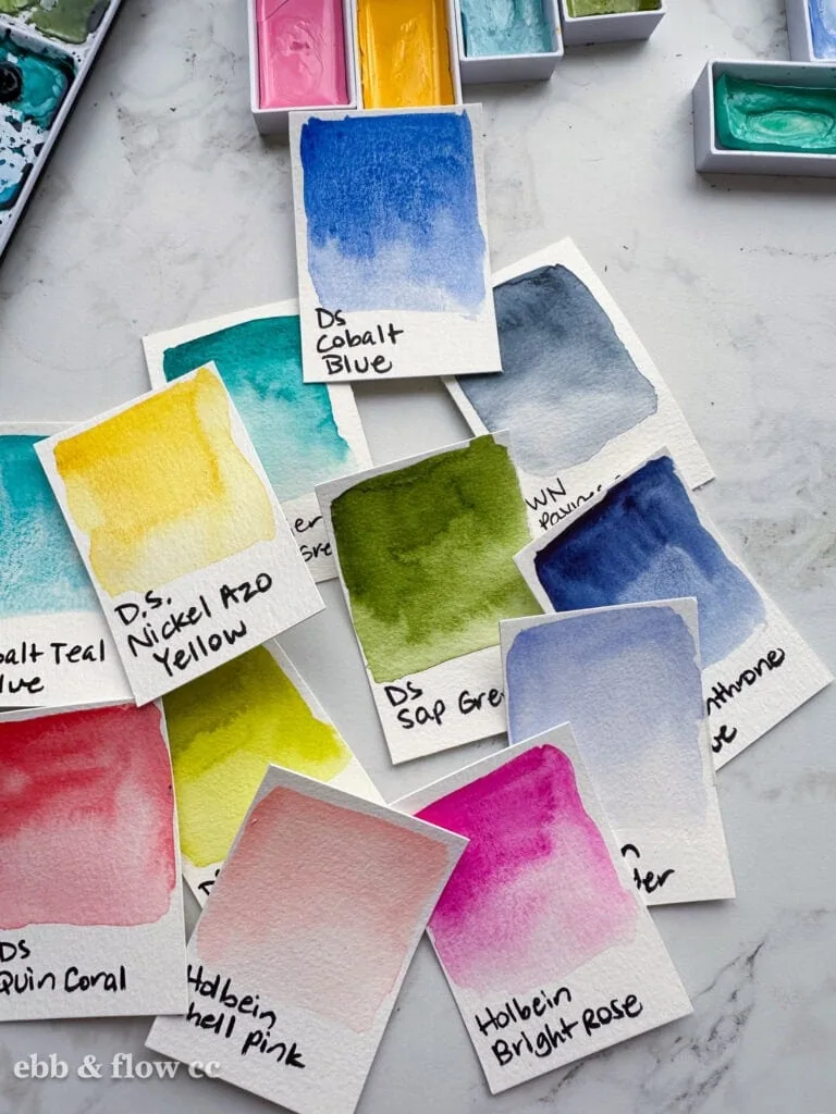 pile of watercolor paint swatches