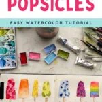 sketchbook with colorful popsicles painted with watercolor