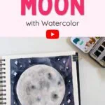 watercolor moon and night sky in sketchbook