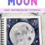 watercolor moon with night sky in sketchbook