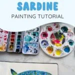 watercolor paint palettes and painting of sardine