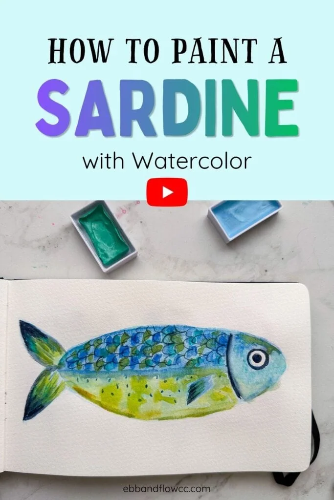 painting of sardine in sketchbook