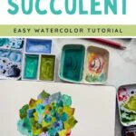 sketchbook with colorful watercolor succulent painting