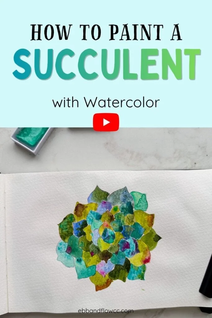 colorful watercolor succulent painted in sketchbook