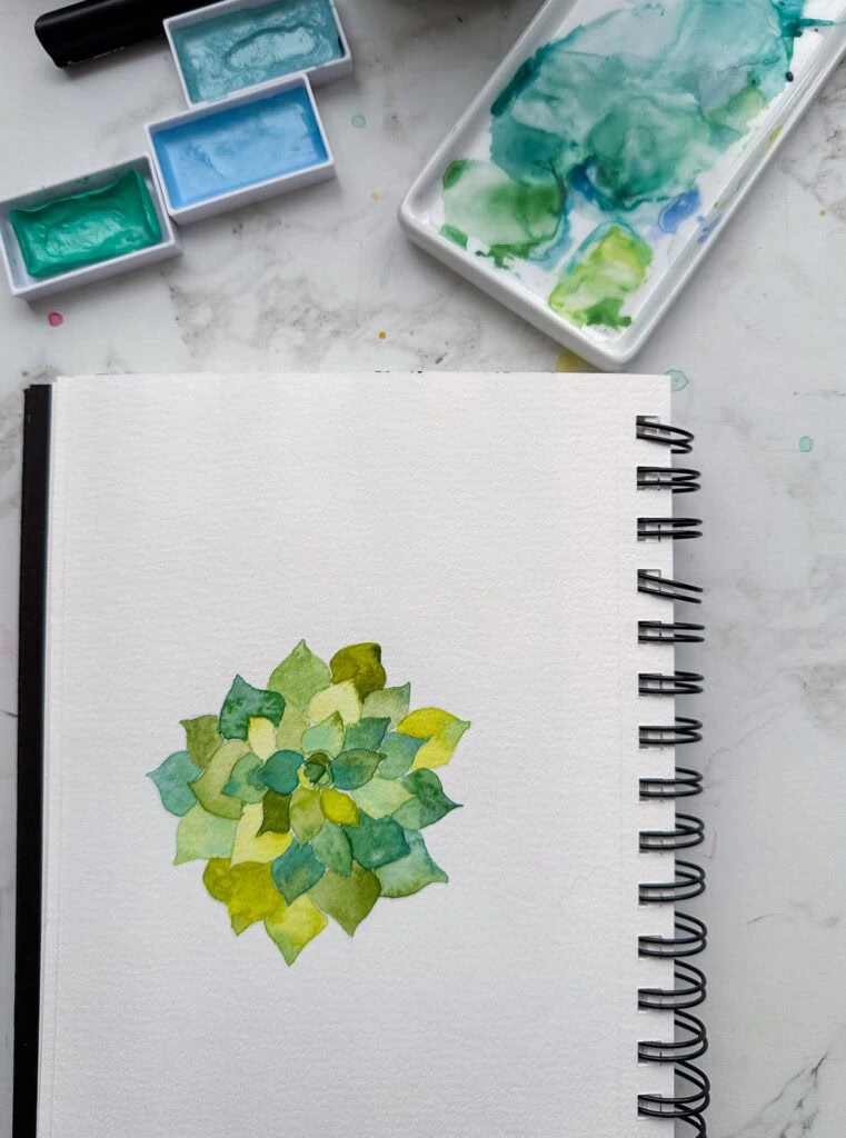 green succulent watercolor painting